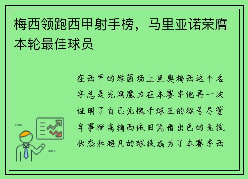 梅西领跑西甲射手榜，马里亚诺荣膺本轮最佳球员
